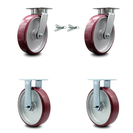 Service Caster 8 Inch Kingpinless Poly on Aluminum Wheel Caster Swivel Locks 2 Rigid SCC, 2PK SCC-KP30S820-PAR-BSL-2-R-2